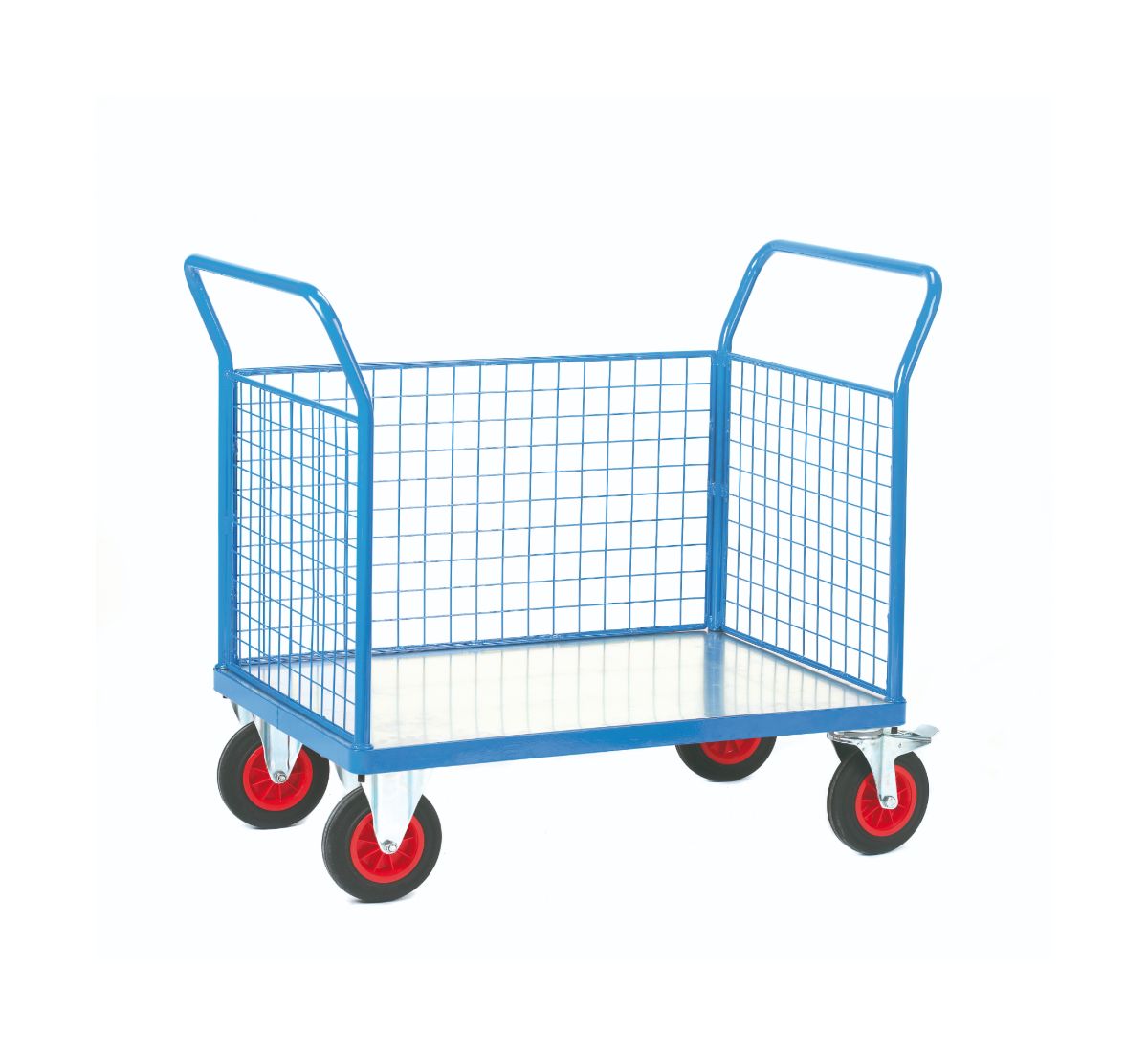 Galvanised Metal Platform Truck - 3 Mesh Sides