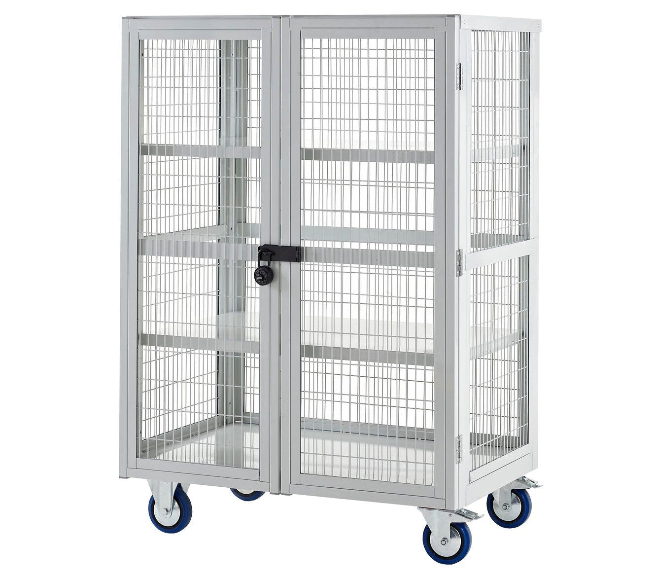 Lockable Cage Trolley with Steel Shelves